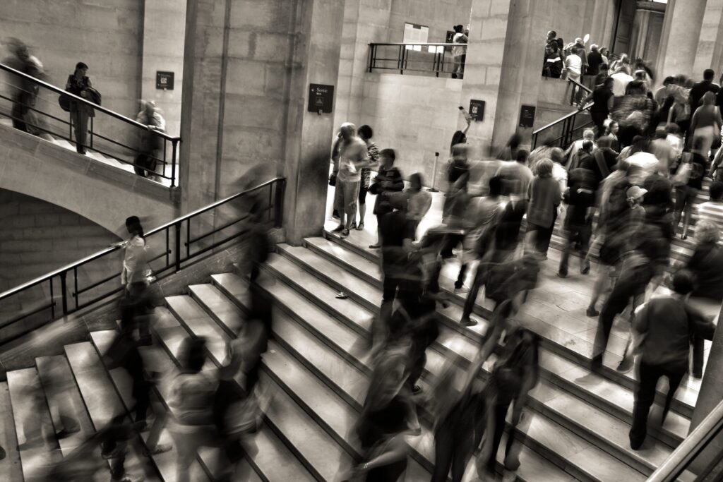 Busy stairs in large building